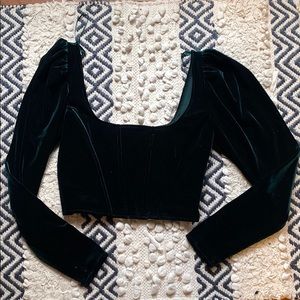 NEVER WORN Zara Velvet Green Squareneck Bustier Longsleeve Top - Size Medium